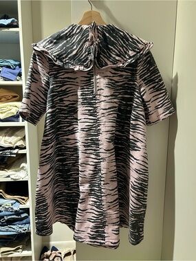 Ganni - Pink and Black Zebra-Print Hoodie Dress